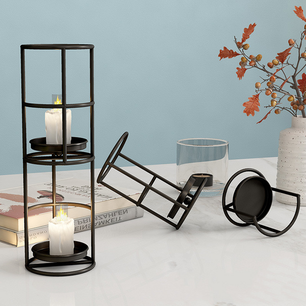 Sleek Black Metal Candle Holder