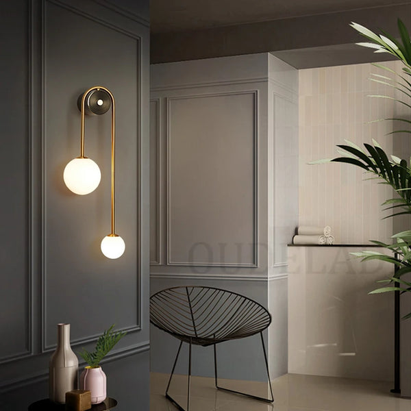 OUDELADI  bedside Glass ball LED wall light bedroom living room staircase aisle modern brass decor TV background wall lamps