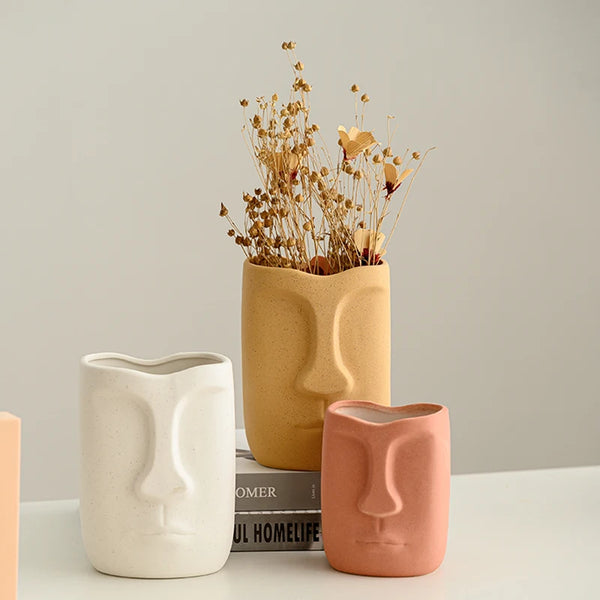 Abstract Ceramic Face Vase Sculpture