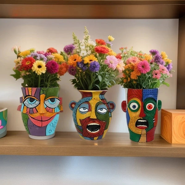 Abstract Face Flower Pot – Artistic Picasso-Style Decorative Planter for Home