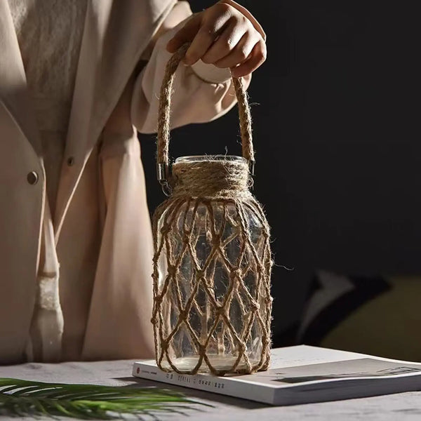 Boho Chic Hemp Rope Glass Vase