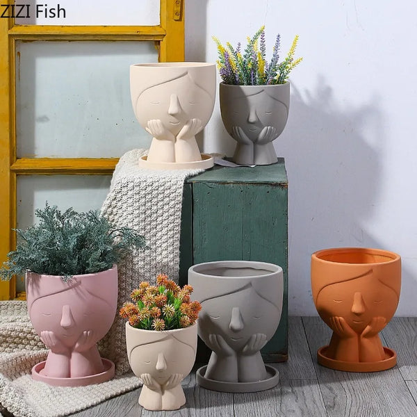 Whimsical Cartoon Girl Ceramic Flower Vase