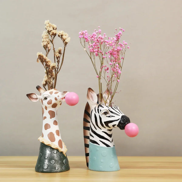 Zebra & Giraffe Resin Head Vases
