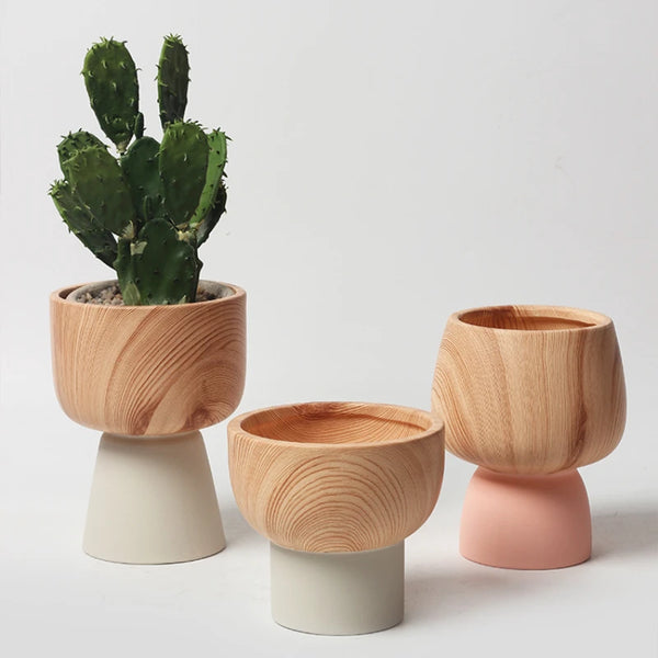 Colorful Nordic Flower Pots – Retro Wood Grain Painted Planters for Succulents, Orchids & Indoor Plants