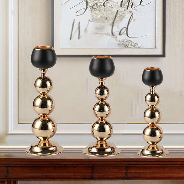 Elegant Black & Gold Electroplated Iron Candle Holder